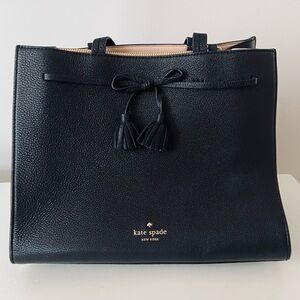 kate spade Black Pebbled Leather Satchel with Tassel Bow
